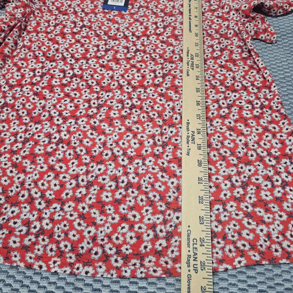 NWT Lucky Brand Women's Red & White Flower Printed Knit Top Shirt - Size Large - Picture 6 of 6